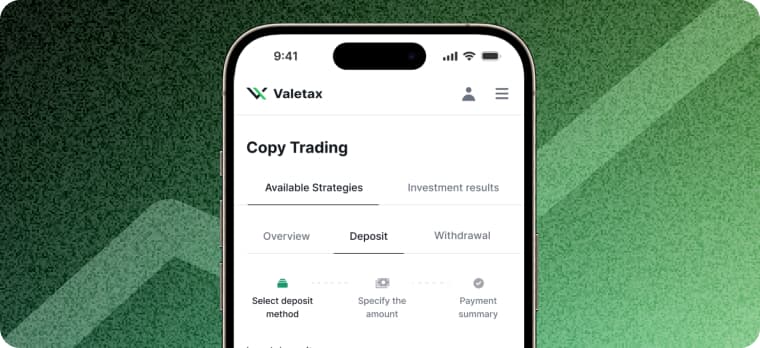 Deposit dana untuk Copy Trading Valetax