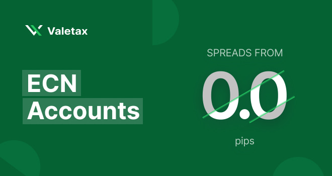Banner Akun ECN Valetax dengan spread mulai 0.0 pip