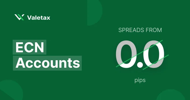 Banner Akun ECN Valetax dengan spread mulai 0.0 pip