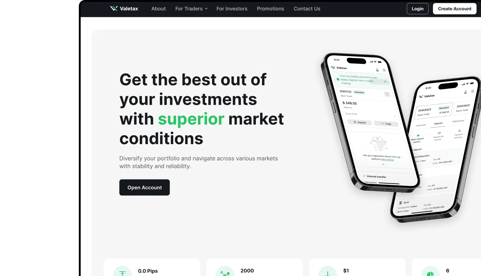 Tampilan langkah daftar akun Valetax